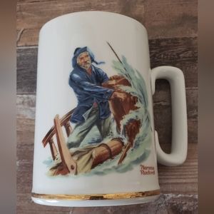 Vintage Norman Rockwell Braving the Storm Mug with 24K Gold Trim (1984)